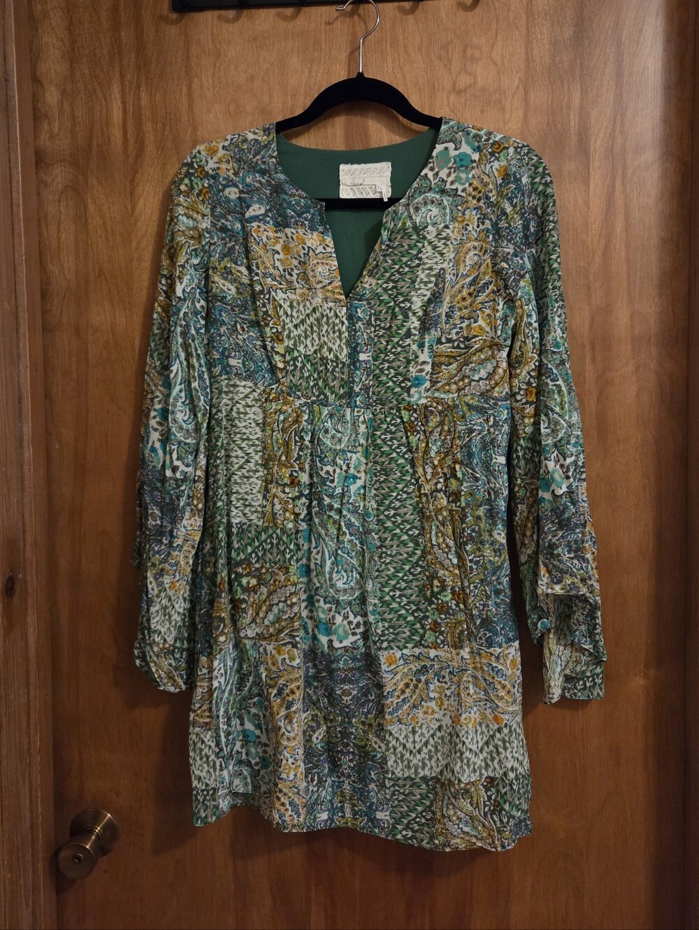 Floreat Green Long Sleeve Boho Tunic Women Size 6 Dress
